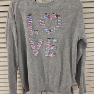 Girl's Grey Sequin LOVE Sweater